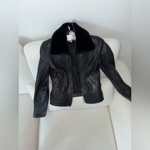 Hugo Boss Black Leather Jacket with Soft Collar